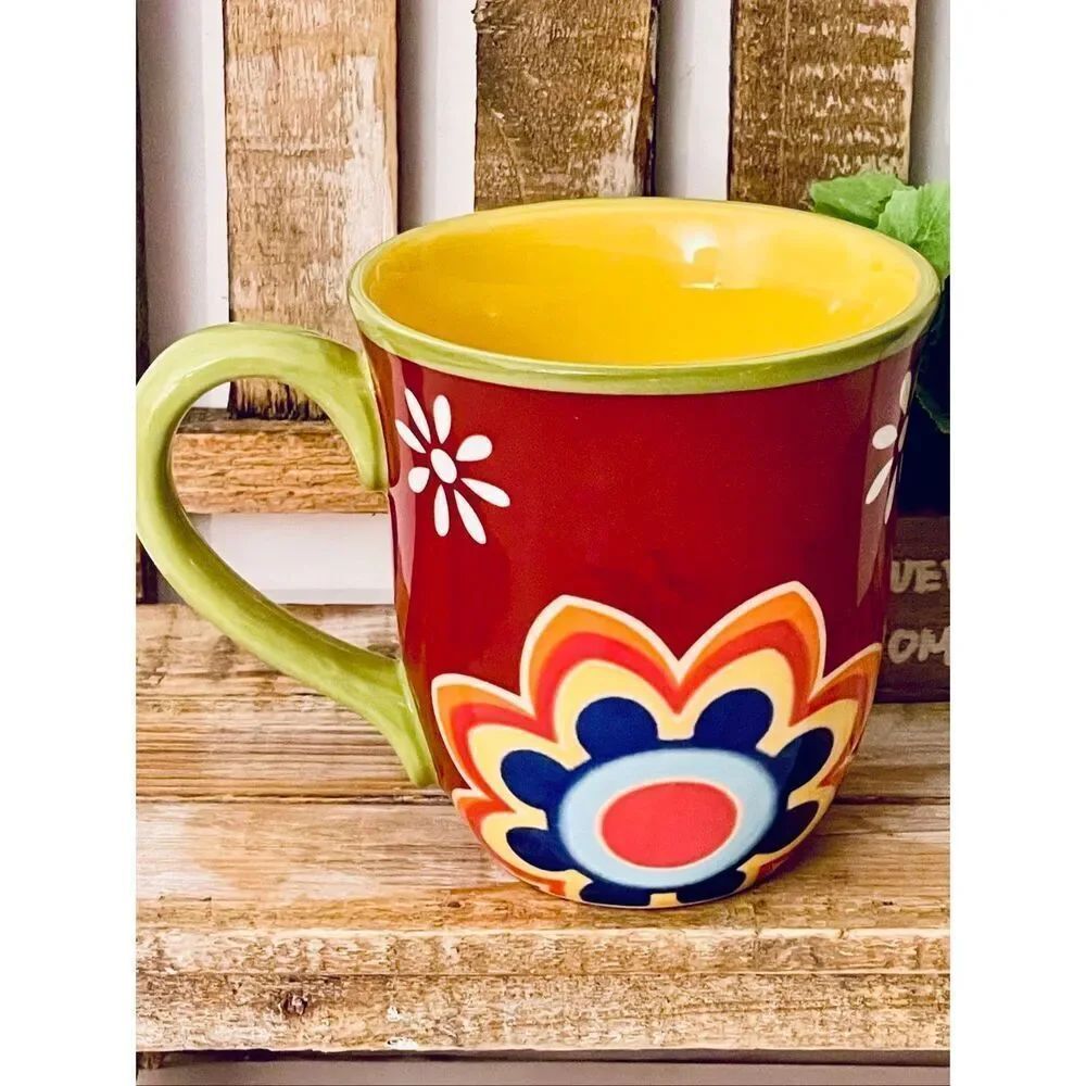 NWT Gorgeous Pier 1 Red Blue Ironstone MEXICALI Floral Rustic Coffee Mug - Picture 4 of 16